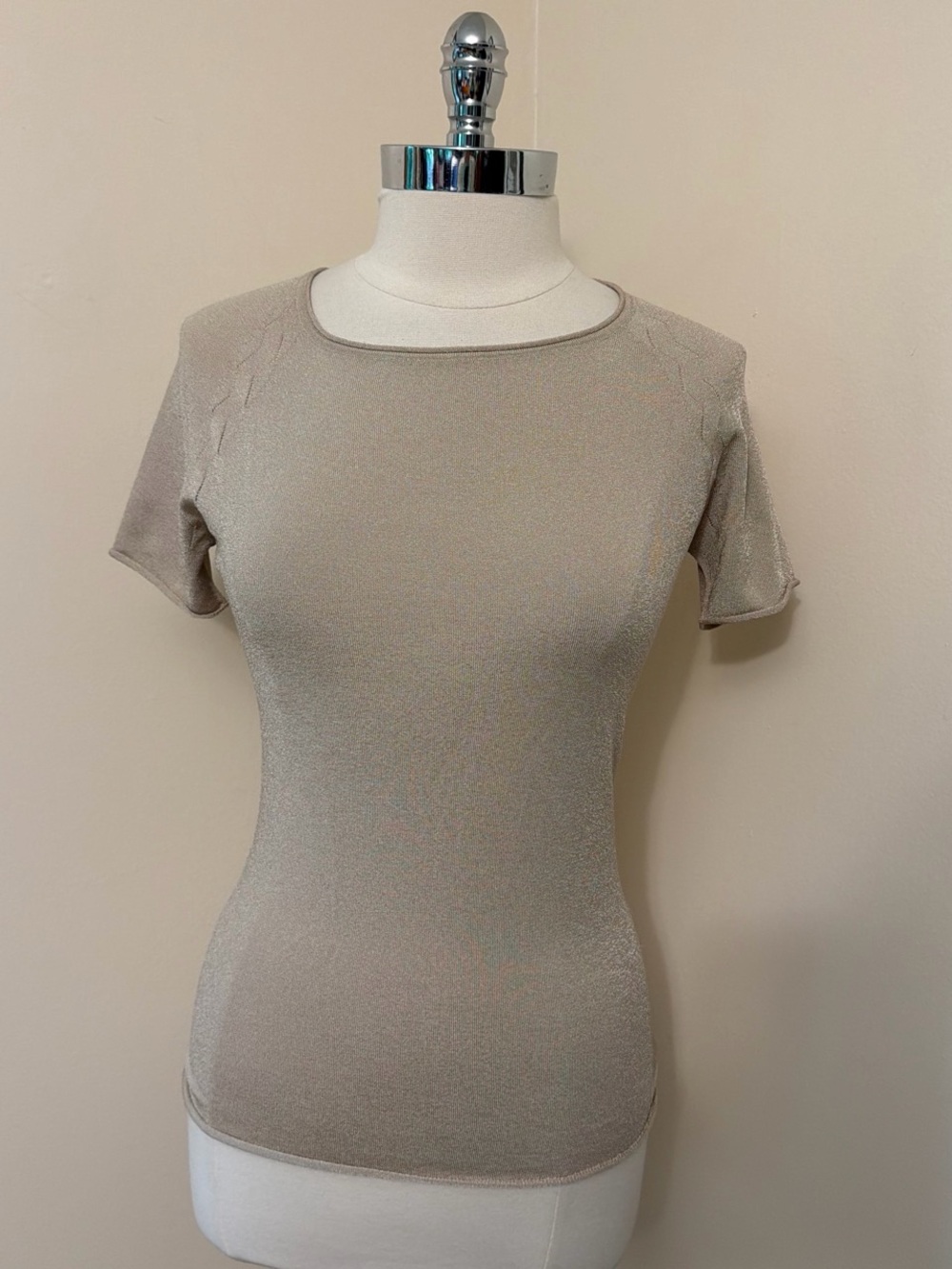 Malo Viscose Beige Fine Short Sleeve Knit M